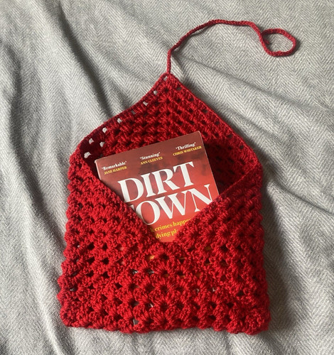 Crocheted red book sleeve - crocheted,