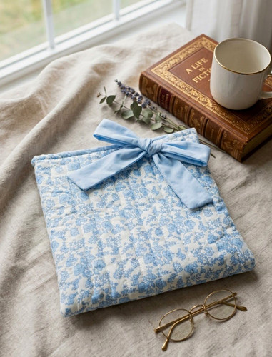 Blue white floral fabric - white,